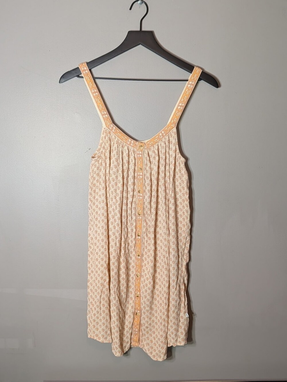 Peach Patterned Button-Front Mini Dress Sundress